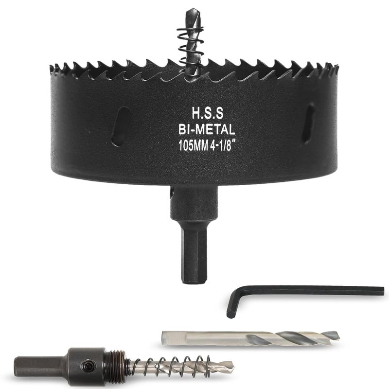 VIKITON 4-1/8 Inch Hole Saw with Arbor for Wood Metal Plastic, 4.1 in Bimetal Hole Cutter, Fast Chip Removal, Smooth Flat Drilling Edge, Lightweight & Portable (Black) - Image 1
